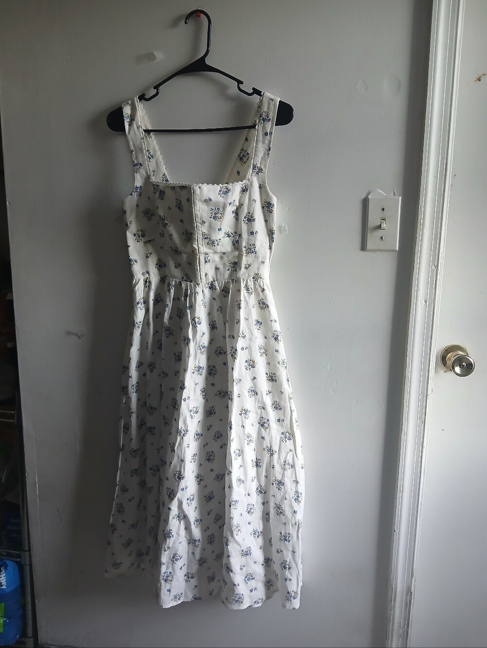 Reformation White Midi Dress with Blue Floral Print
